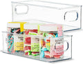 Plastic Food Storage Clear Container 2 Pack Bin with Handles for Organizing Kitchen, Pantry, Refrigerator, Freezer, Pantry, Cabinet, Closet, Bathroom. Stackable 10”x4”x3” by primebox