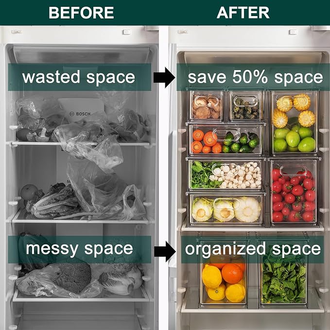 LALASTAR Fridge Drawers, 3-Pack Clear Stackable Pull Out Refrigerator Organizer Bins, Food Storage Containers for Kitchen, Freezer, Vanity & Fridge Organization and Storage (2 Small+1 Medium) - Image 2