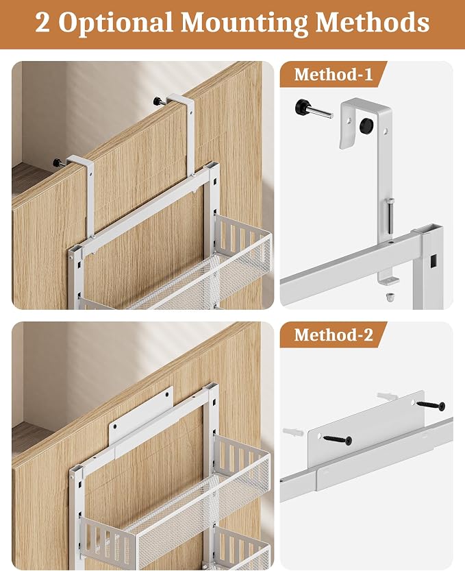 POKIPO Over the Door Pantry Organizer 8-Tier, Large Metal Door Spice Rack with Adjustable Basket, 2 in 1 Wall Mount or Hanging Heavy-Duty Pantry Door Storage Shelf for Kitchen and Bathroom, White - Image 6