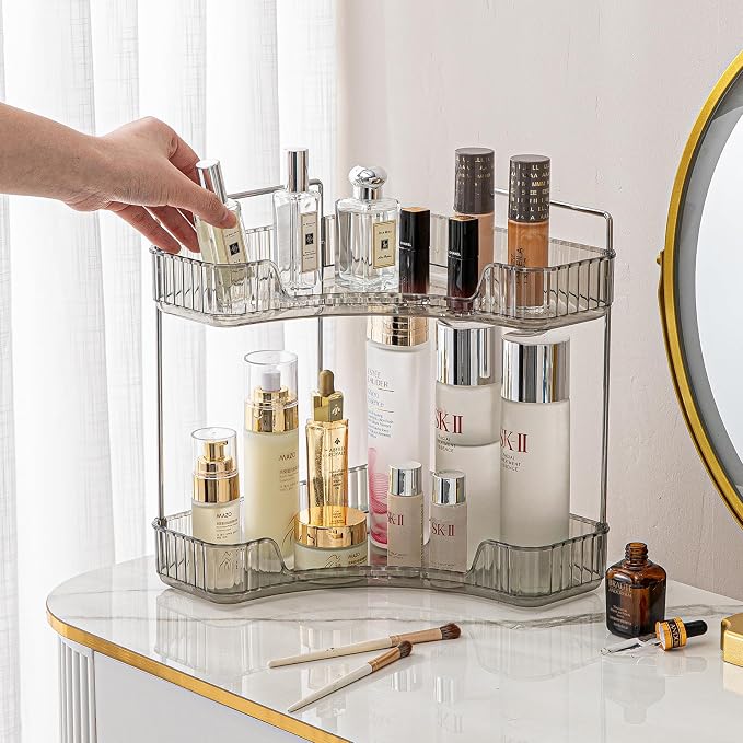 2-Tier Corner Bathroom Counter Organizer – Classic Storage Shelf for Makeup, Perfume & Toiletries, Space-Saving Countertop Tray Fits Bathroom, Dresser, Kitchen (Slate Gray) - Image 6