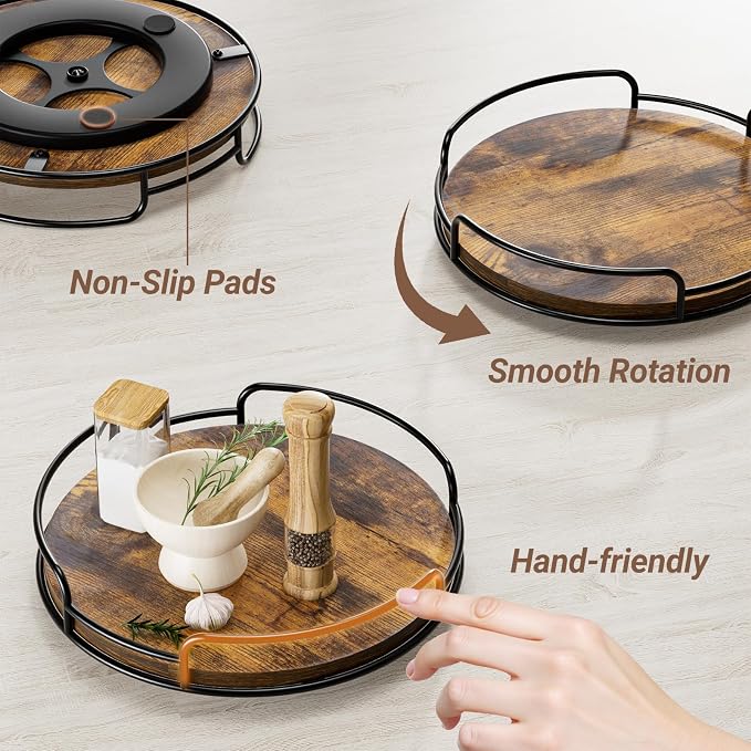 WOWBOX 9" Wood Lazy Susan Turntable Organizer for Cabinet, Pantry & Counter | Smooth 360° Rotation, Space-Saving Wooden Organizer for Spice Jars, Kitchen, Bathroom, Vanity & Tabletop - Image 5