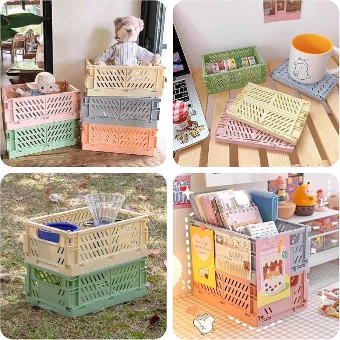 4 Pcs Collapsible Storage Crates, 10x5.9x4 inches Space-Saving Folding Containers, Stackable Plastic Boxes for Home Kitchen Office Bedroom Bathroom, Beige - Image 8