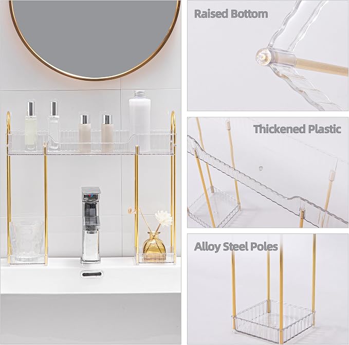 YCIA&DONE Bathroom Countertop Organizer Over the Faucet, Narrow Counter Organizers Above Sink, Table Mounted Shelf for Kitchen, Toilet, Laundry(White Clear) - Image 3
