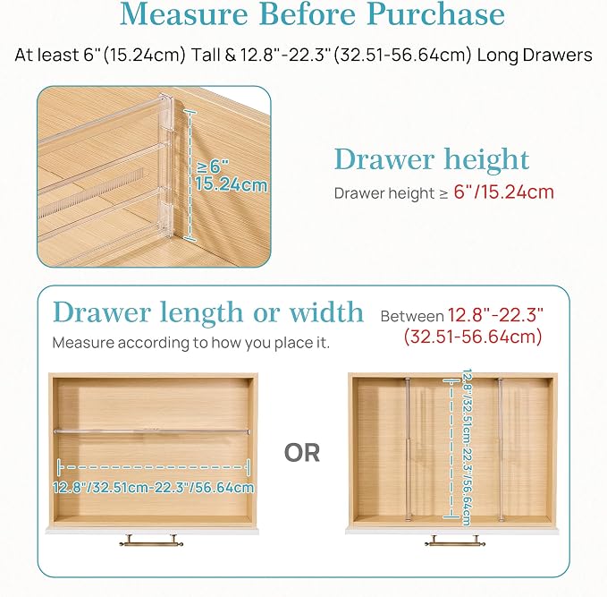 Vtopmart 6" Tall Upgrade Drawer Dividers, 12.8"-22.3" Expandable, 10 Pack | Deep Drawer Organizer, Big Drawer Separator, Clear plastic Adjustable Storage Divider for Dresser, Baby Supplies, Kitchenware - Image 2