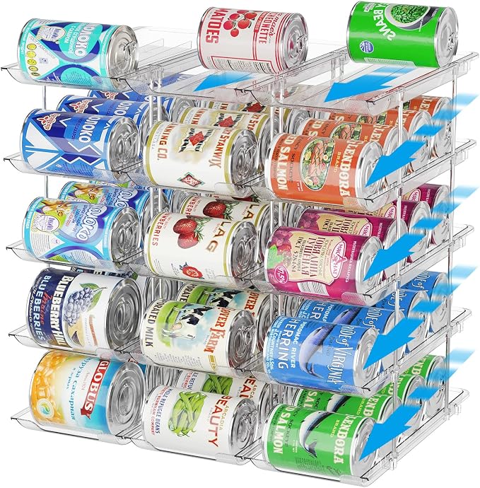 Can Organizer for Pantry Stackable 5 Tiers Can Storage Organizer Pantry Soda Can Organizer for Fridge 60 Cans Rack Automatic Rolling Canned Food Organizer for Refrigerator Kitchen Clear by BingoHive