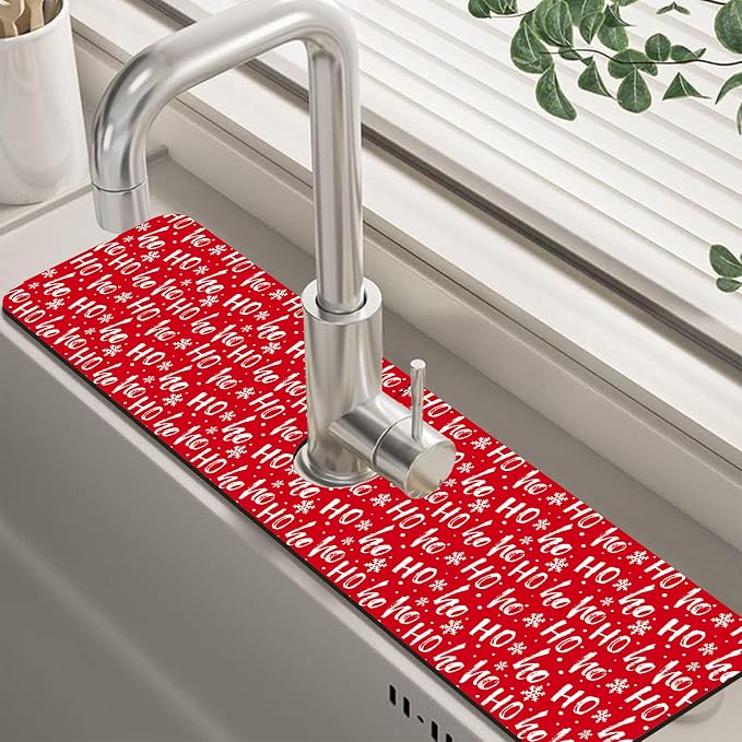 Christmas Hohoho Kitchen Sink Splash Guard Mat - Santa Claus Laugh Faucet Protector, Fast Drying Draining Mat for Kitchen and Bathroom 5.5"24" by Unknown