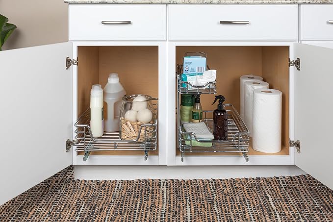Household Essentials Glidez 2‑Tier Multipurpose Chrome‑Plated Steel Pull‑Out/Slide‑Out Under Sink Organizer, Chrome Finish - Image 5