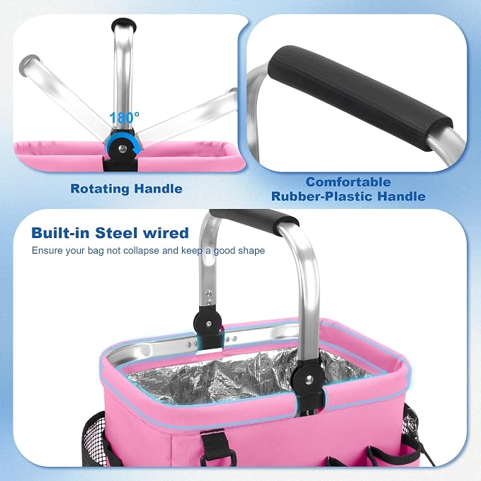 PGmoon Cleaning Caddy Organizer with Handle,Pink | Cleaning Tote Bag with Multiple Pockets for Cleaning Supplies, Products Storage, Housekeepers, Kitchen Cleaning Supplies - Image 2