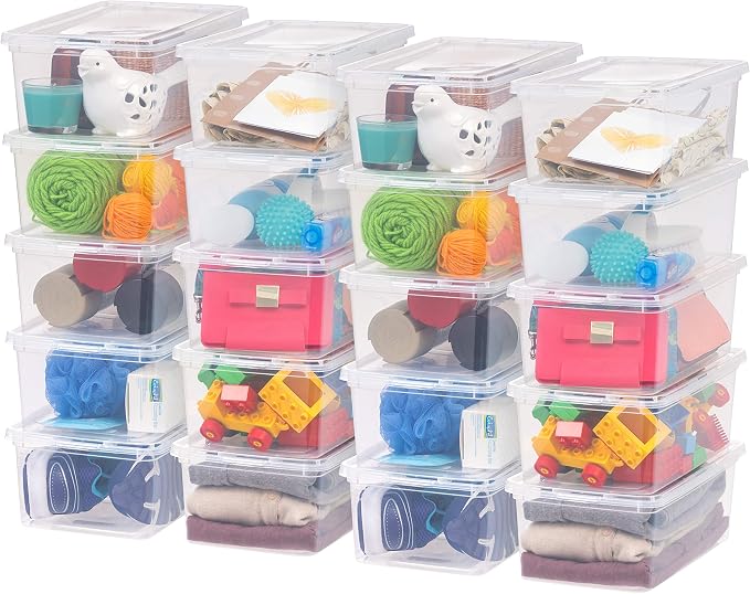IRIS USA 20-Pack 6 Qt Storage Bins with Lids, Clear, Stackable | Ideal for shoes, crafts, office supplies and pantry items, nestable design, transparent design makes contents easy to find by IRISUSA