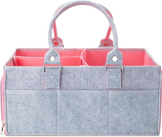 Mr. Pen- Baby Diaper Caddy Organizer, Gray, Pink Inside | Nursery Storage Bin and Car Organizer for Diapers and Baby Wipes by MrPen