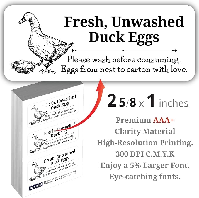 120 Duck Egg Carton Labels Stickers | White Farm Fresh Eggs | 4 6 12 15 18 30 48 50 Count - Basket Box Container Extra Organizer Farm Supplies, 66mm x 26mm - Image 2