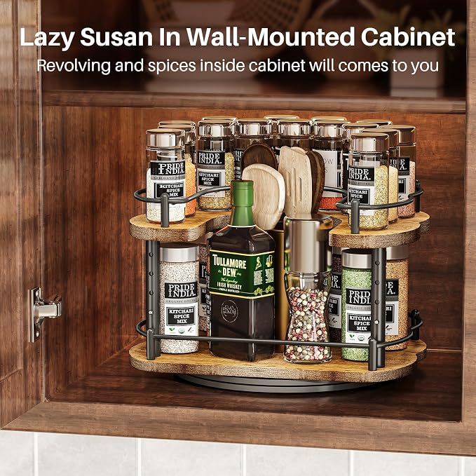 SNTD Lazy Susan Spice Rack Organizer for Cabinet, Wood, Vintage, 12 in | Rotating Turntable, Height Adjustable, Space-Saving D-Shape Design, Revolving Spice Storage for Kitchen Countertop Pantry - Image 7