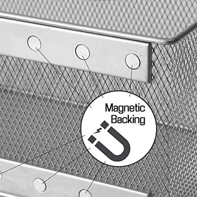 YBM HOME Mesh Magnetic Storage Basket Organizer with Extra Strong Magnets Holds Your Whiteboard and Locker Accessories, Perfect as Marker and Pencil Holder for Office, (16, White) - Image 4