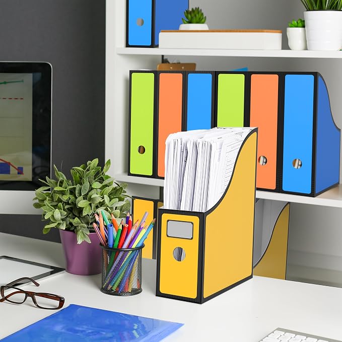 Simple Houseware 12-Pack Magazine File Holder Box, Foldable Cardboard Organizer with Label Slot, Multicolor | Foldable Box Organizer with Label Slot - Image 8