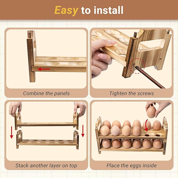 Yuoyar Wooden Fresh Egg Holder Countertop Stackable egg storage - Image 3