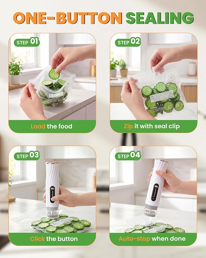 Compact Vacuum Sealer for Food: Powerful Handheld Vacuum Sealer Machine & 30 Reusable Vacuum Bags, With LED Display & Detachable Water Tank, Portable Food Sealer, Seal Meal Saver - Image 8
