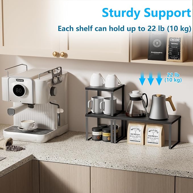 Golener Countertop Shelf, Kitchen Counter Organizer, Adjustable, Stackable | Kitchen Countertop Organizer, Spice Rack, 2-Tier Countertop Shelves, Corner Desk Shelf, Corner Counter Shelf, Classic Black - Image 4