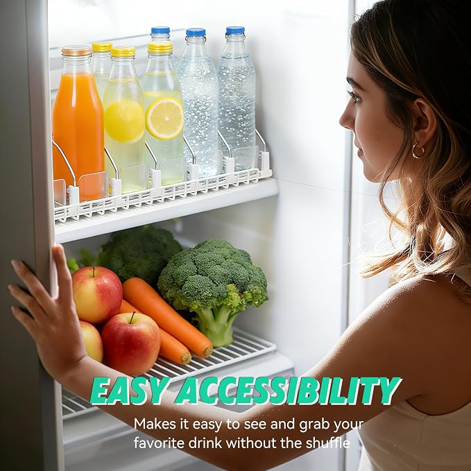 Adjustable White Fridge Organizer, Automatic Can Dispenser & Drink Rack | Holds up to 25 Cans (12oz/16oz/20oz), Gliding Soda & Beer Organizer for Refrigerator - Space Saving Kitchen Storage - Image 4