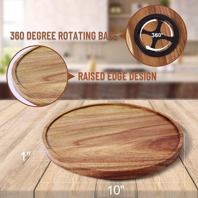 10-inch Acacia Wood Lazy Susan Organizers,Lazy Susan Turntable for Cabinet - Image 3