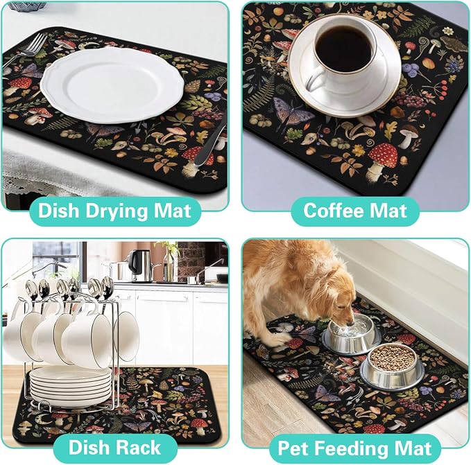 Dish Drying Mat for Kitchen Counter Matt, 2PCS 19"x12" Dish Drainer Mat & 24"x5.5" Sink Splash Guard, Super Absorbent Non-slip Rubber Backed - Image 6
