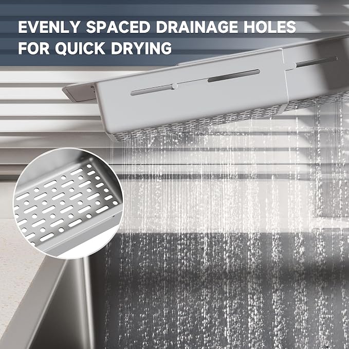 NiHome Extendable Kitchen Sink Caddy Extra Long Brush Sponge Storage Holder | Expandable Kitchen In Sink Organizer Extra Long for Brush & Sponge with Drainage, Adjustable Length, Non-Slip Pads (Gray) - Image 8
