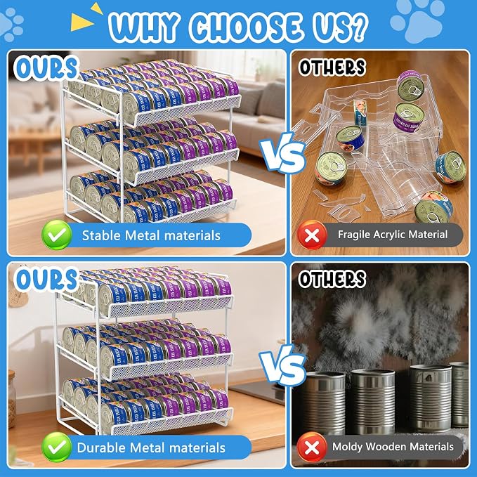 Cat Food Can Organizer 3-Tier Can Organizer for Pantry 84 Cans 3.5oz | White metal 3-tier cat food can organizer,Holds 84 cans 3.5oz,Adjustable pantry countertop storage for kitchen cabinet - Image 6