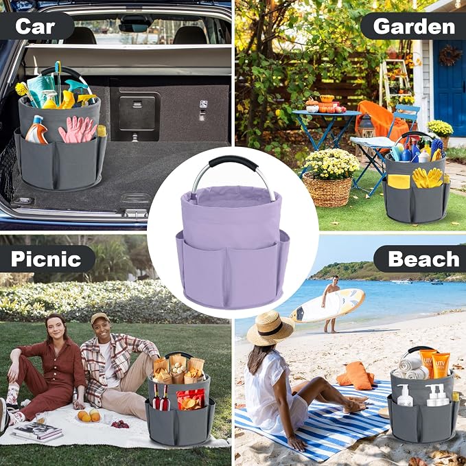 Cleaning Caddy with Handle, Cleaning Products Organiser, 17L Foldable Storage Basket, Cleaning Caddy Organiser, Portable Multi Cleaning Bucket Bag for Home, Garden (Purple) - Image 7