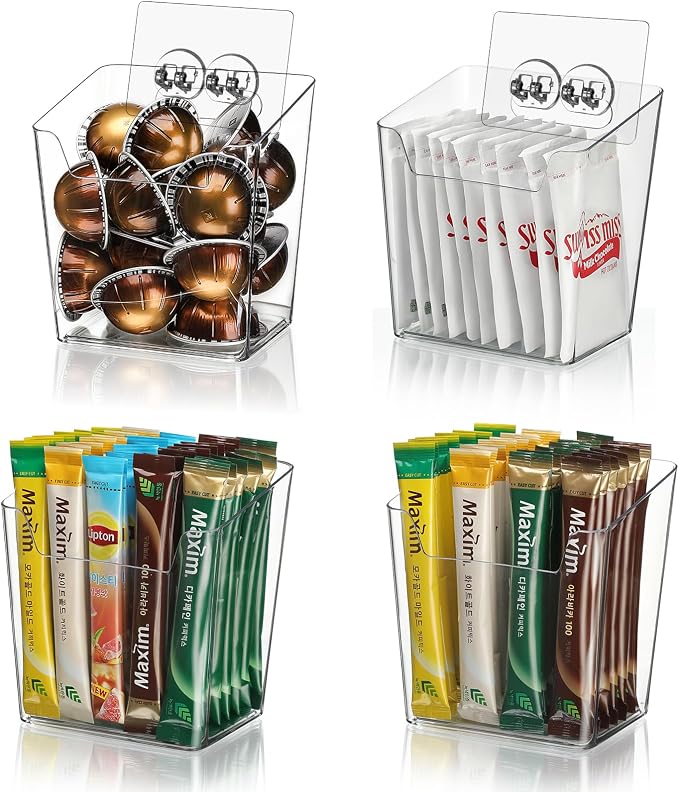 4-Pack Drink Packet Organizer, Kitchen Cabinet Door Organizer Adhesive | Acrylic Wall-Mounted Organizer, Clear Storage Bin Holder Box, Pantry Organizer Wall Caddy for K cup/Sewing Tool/Laundry Pods - Image 8