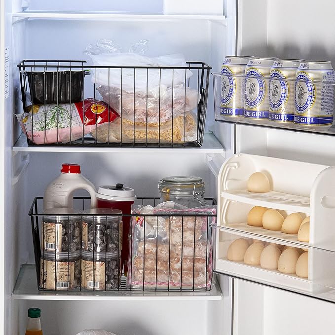 16inch Freezer Wire Storage Organizer Baskets, Household Refrigerator Bins with Built-in Handles for Cabinet, Pantry, Closet, Bedroom - Image 5