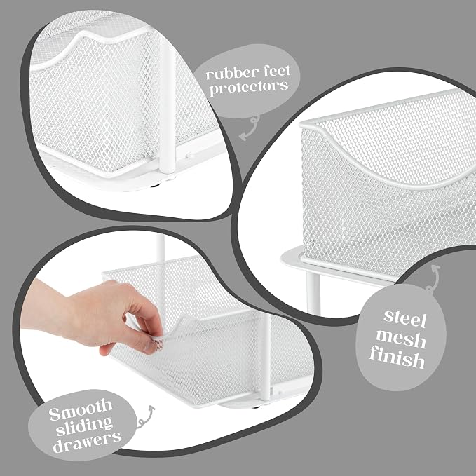 Sorbus 2 Tier Under Sink Bathroom Organizers and Storage, Strong Steel Mesh Sliding Drawers for Enhanced Bathroom Storage Ideal Bathroom Organization and Storage & Under Kitchen Sink Organizer (White) - Image 5