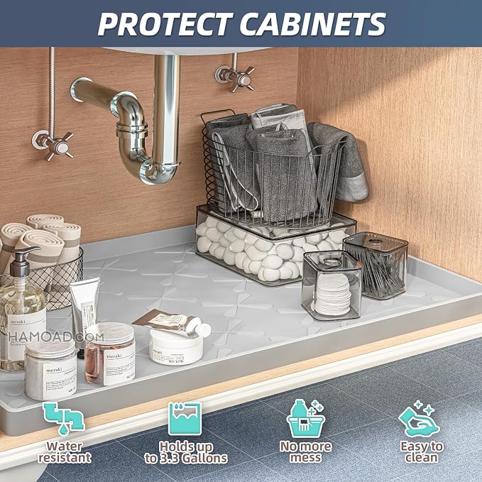 Waterproof Under Sink Mat Silicone 25"x19", Kitchen Cabinet Liner | BPA-Free Silicone Mat with Raised Lip Protects Cabinets from Leaks, Versatile Home Organizer for Bathroom, Pets, Boots, Floor - Image 3