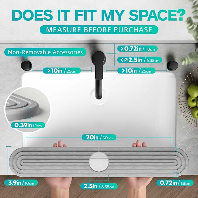 Stone Faucet Mat for Kitchen Sink – Diatomite Fast-Drying Stone Tray, Faucet Mat Sink Splash Guard, Decorative Sink Protector for Kitchen Bathroom Counter (Grey, 20''x3.9'') - Image 2