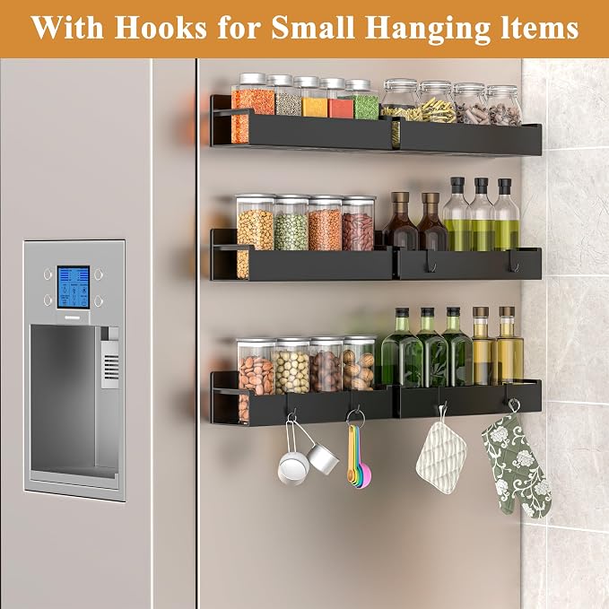 6 Pack Magnetic Spice Rack Organizer for Refrigerator and Oven, Matt Black Fridge Organizers and Storage for Kitchen - Image 2