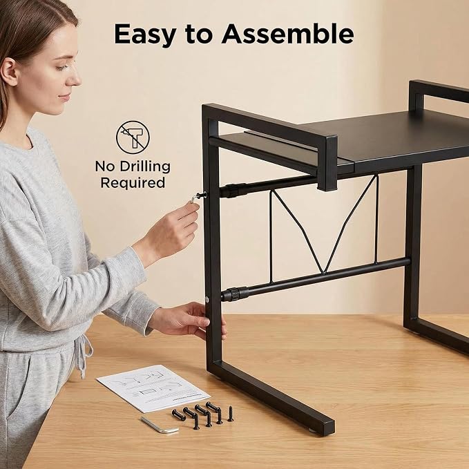 PUSDON Adjustable Carbon Steel Microwave Oven Rack, 2-Tier with 3 Hooks, 55lbs Weight Capacity, Black - Image 6