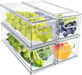 MANO Fridge Drawer Pull Out Stackable Bins with Handle Clear Refrigerator Drawers Organizer Food Storage Container Box Plastic Produce Saver for Pantry, Cabinet, Kitchen, Clothes（4Pack） by MANO