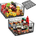 TOPZEA 2 Pack Black Metal Food Storage Basket for Pantry Organization, Foldable Wire Cabinet Organizers with Handle, Canned Goods Snack Baskets Freezer Bins for Organizing Kitchen, Bathroom, Garage by TOPZEA