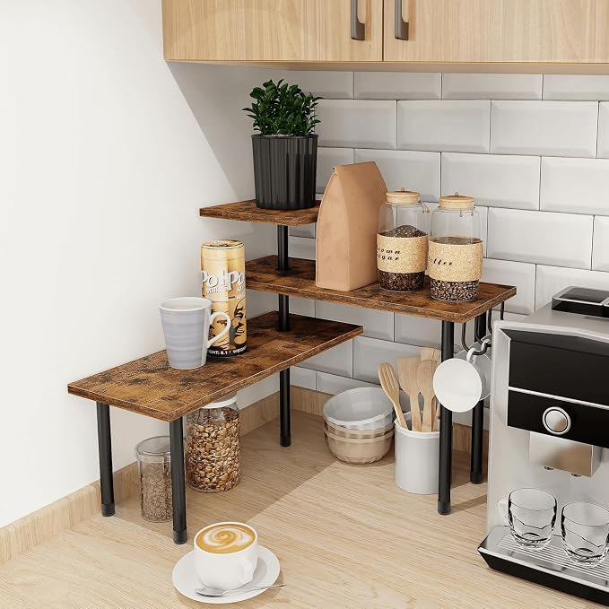 Kitchen Countertop Organizer - 3 Tier Corner Shelf, Bathroom Counter Organizer, Spice Rack, Coffee Bar, Over Sink, Rustic Brown - Image 6