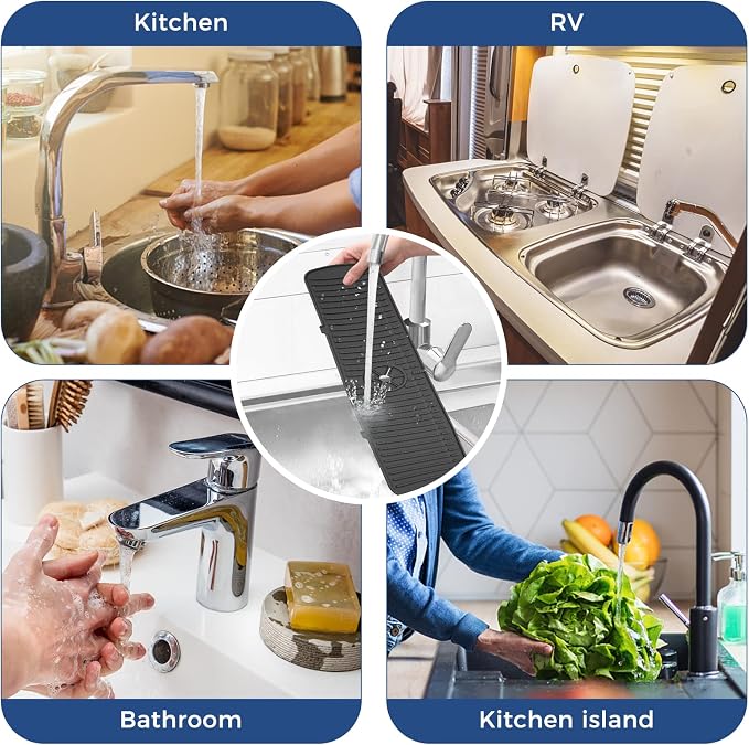 BFONS Silicone Faucet Handle Drip Catcher Tray, 24in x 5.55in, Black - Image 7