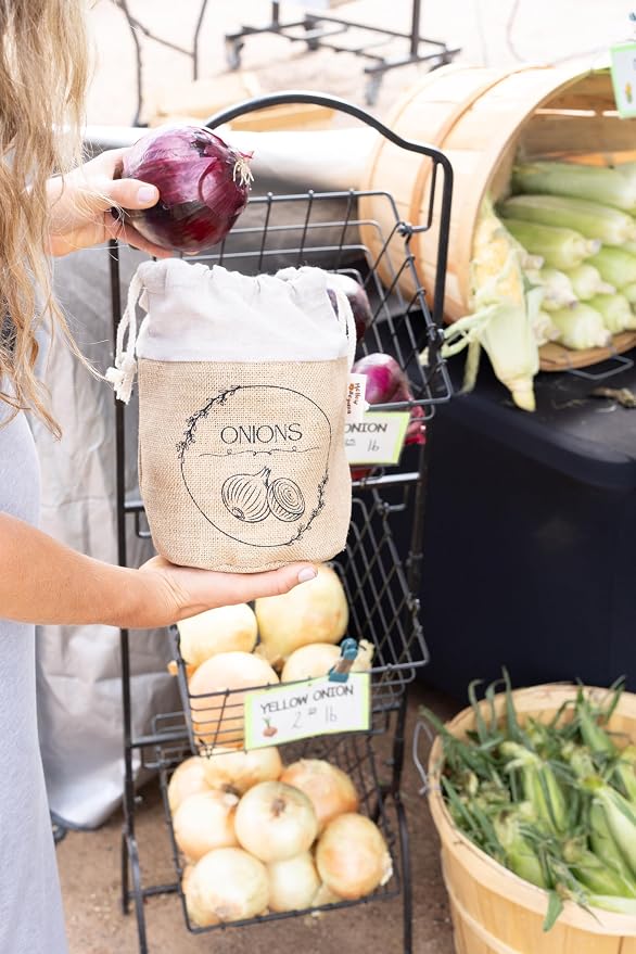 Potato Storage Bag | Natural Jute Potato Onion Garlic Storage Set for Pantry | Breathable & Fresh Onion Potato Storage | Easy to Clean Potato and Onion Storage Bag | Air Flow, Light Blocking - Image 4