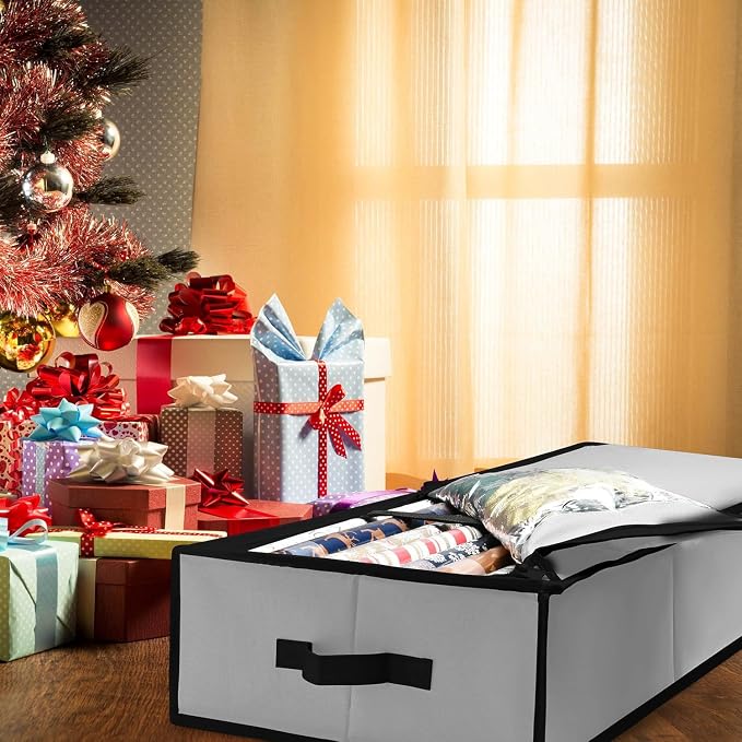 Gift Wrap Organizer, Christmas Wrapping Paper Storage Bag w/Useful Pockets for Xmas Accessories, Fits Upto 24 Rolls, Underbed Storage for Holiday Decorations, Large Capacity Storage Box - Image 2