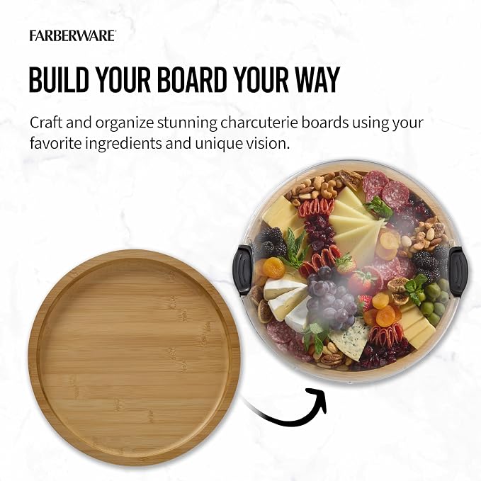FARBERWARE Build-a-Board Cutting Board with Single Compartment and Clear Locking Lid for Charcuterie, Snacks, and More, Bamboo - Image 7