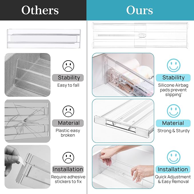 Vtopmart 6" Tall Upgrade Drawer Dividers, 12.8"-22.3" Expandable, 4 Pack | Deep Drawer Organizer, Big Drawer Separator, Clear plastic Adjustable Storage Divider for Dresser, Baby Supplies, Kitchenware - Image 9