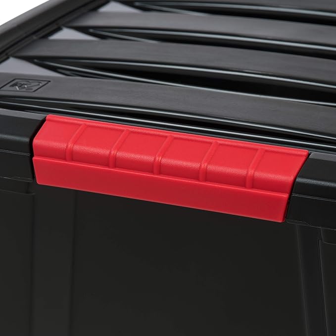IRIS USA 6-Pack 32 Quart Storage Bins with Lids, Black | Black finish conceals stored items. Great for linens, décor, closet storage, and supplies. Nestable design saves space - Image 5