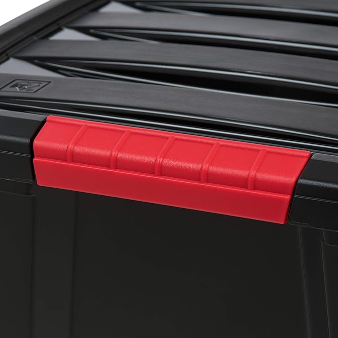 IRIS USA 4-Pack 32 Quart Storage Bins with Lids, Black | Black finish conceals stored items. Great for linens, décor, closet storage, and supplies. Nestable design saves space - Image 4
