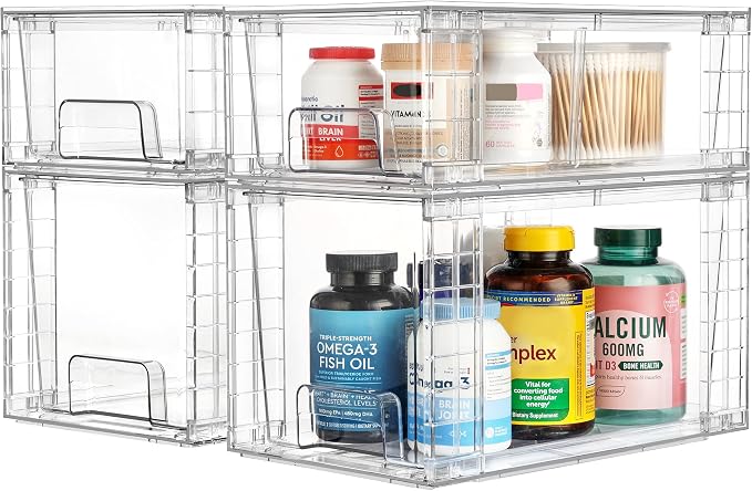 Vtopmart Clear Stackable Storage Drawers, 8 Pack Mixed Organizer Set | Medium and Small Pull-Out PET Drawers with Stackable Design for Flexible Organization, Cabinets, Closets, Pantry - Image 8