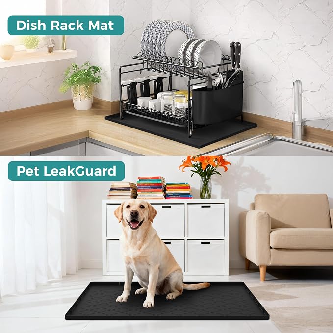 URMONA 22" x 14" Waterproof Silicone Mat in Multiple Sizes & Colors, Under Sink Mat for Kitchen & Bathroom, Pet Food Pad for Dogs & Cats, Kitchen Cabinet Liner, Multi-Purpose for Storage(Dark Grey) - Image 5