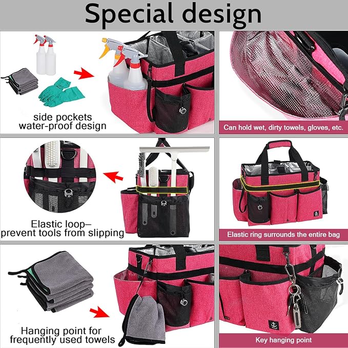 Large Cleaning Caddy Bag Built-in hard plastic sheet Aluminum foil lining | Waterproof nylon, aluminum foil lining, detachable dividers, dual straps for housekeepers - Image 3