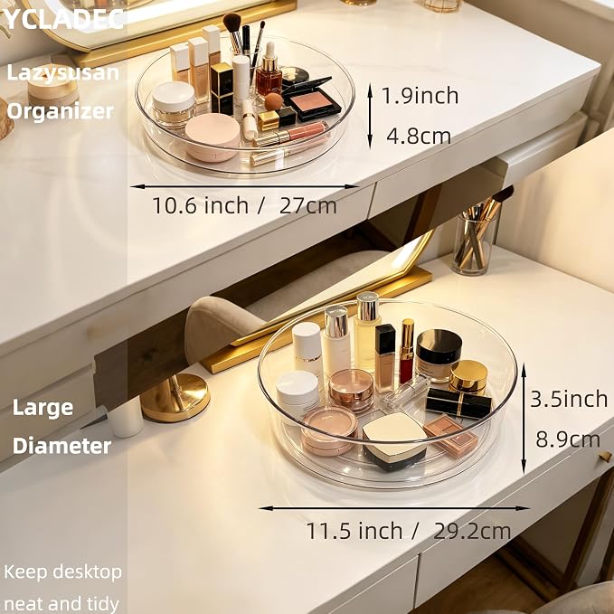 3 Pack Lazy Susan 11.5" 10.6" Turntable Organizer Pantry Cabinet | Pantry Organization and Storage Spice Rack Fridge Rotating Condiment Tray Spinner for Kitchen Bathroom Makeup Cosmetic Clear - Image 7