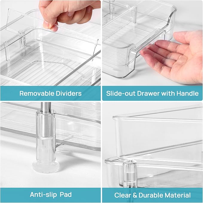 Vtopmart 8 Pack 2 Tier Bathroom Under Sink Organizers and Storage, Clear Kitchen Pantry Organization, Pull Out Medicine Cabinet Organizer with Movable Dividers - Image 3