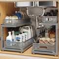 2-Pack 21.3 IN Depth Under Sink Organizer With Next-Gen Ball-Bearing Slides,Sophisticated Mesh 2-Tier Pull Out Shelf for Kitchen & Bathroom,Fits Small Items-Gun Gray by UnderSinkOrganizer